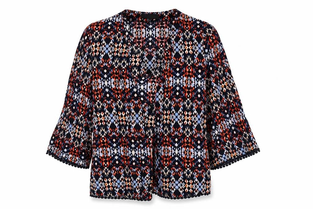 New Look Womens Multicoloured Geometric Viscose Kimono Blouse Size 6 V-Neck - Lace Trim