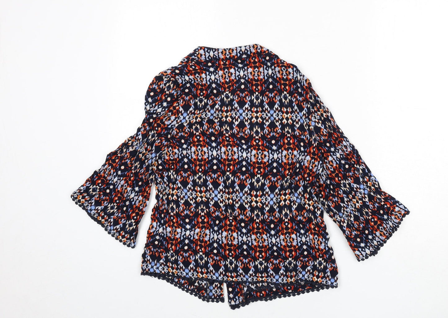 New Look Womens Multicoloured Geometric Viscose Kimono Blouse Size 6 V-Neck - Lace Trim