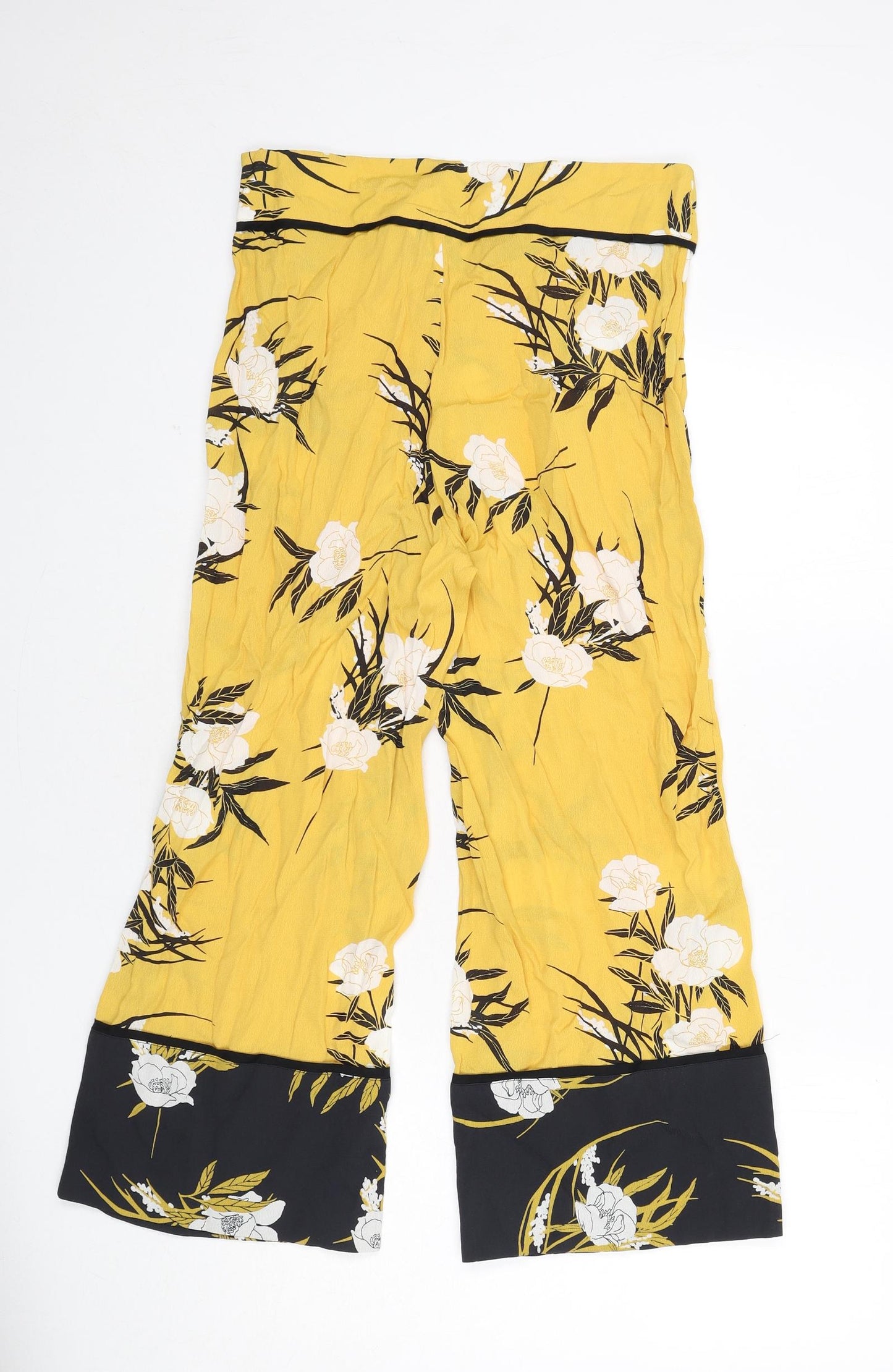 Miss Selfridge Womens Yellow Floral Polyester Trousers Size 10 L23 in Regular Zip