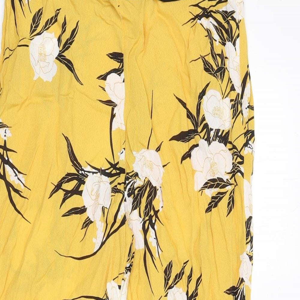 Miss Selfridge Womens Yellow Floral Polyester Trousers Size 10 L23 in Regular Zip