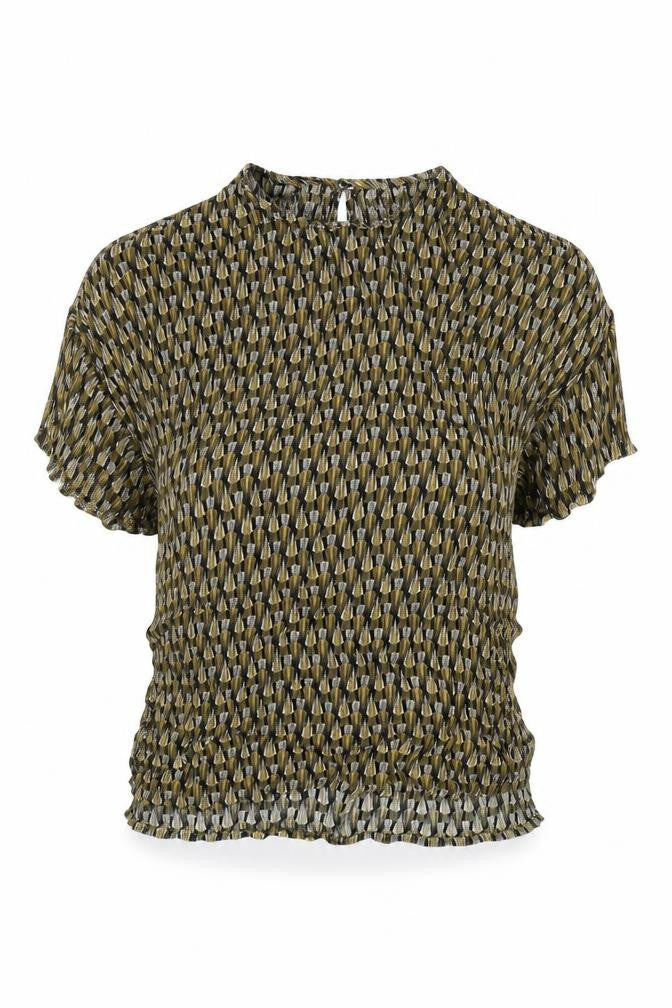 H&M Womens Multicoloured Geometric Viscose Cropped Blouse Size 8 Round Neck
