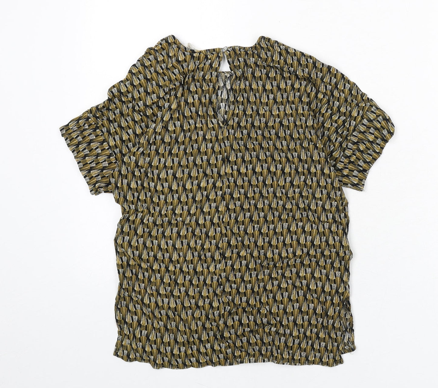 H&M Womens Multicoloured Geometric Viscose Cropped Blouse Size 8 Round Neck