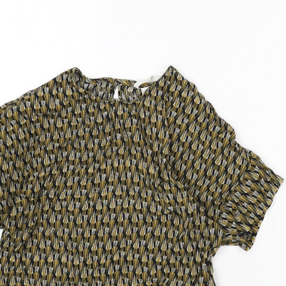 H&M Womens Multicoloured Geometric Viscose Cropped Blouse Size 8 Round Neck