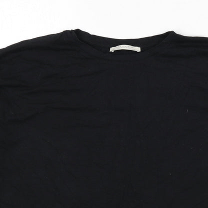 Zara Womens Black Polyester Basic T-Shirt Size M Round Neck - Tassles