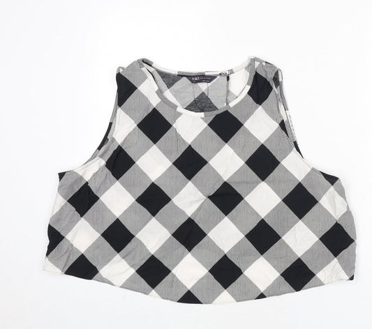 Marks and Spencer Womens Black Check Viscose Cropped Tank Size 22 Round Neck