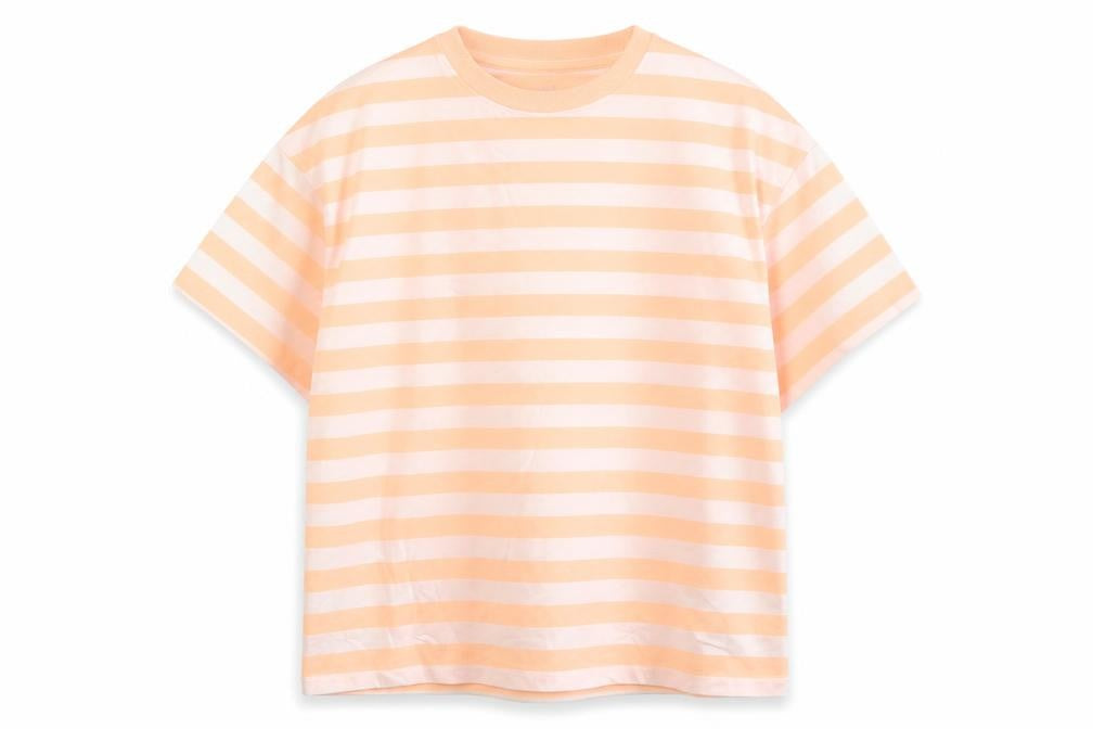 Marks & Spencer Boys Orange Striped Cotton Basic T-Shirt Size 8-9 Years Round Neck Pullover