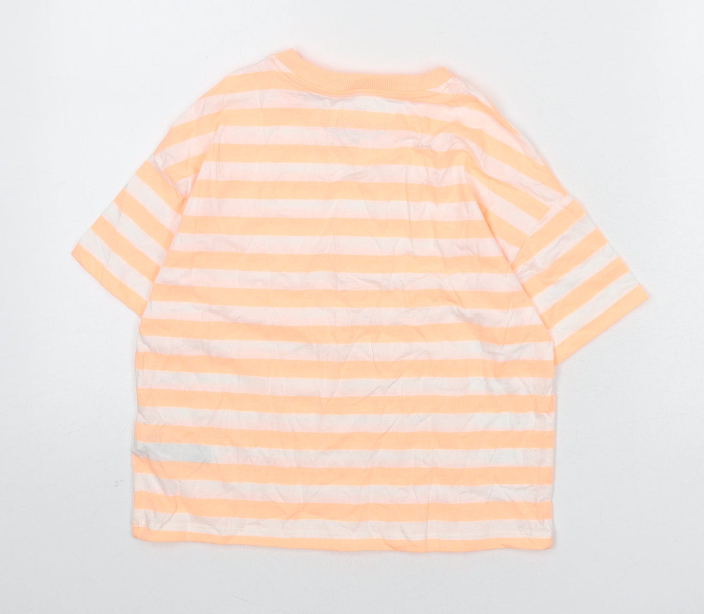 Marks and Spencer Boys Orange Striped Cotton Basic T-Shirt Size 9-10 Years Round Neck Pullover