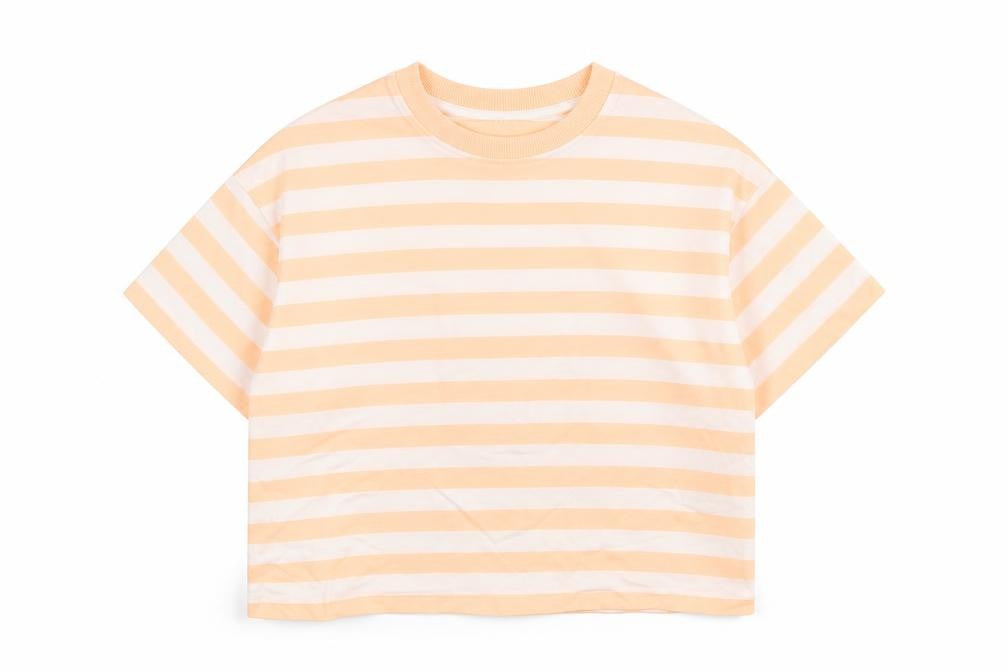 Marks & Spencer Boys Orange Striped Cotton Basic T-Shirt Size 7-8 Years Round Neck Pullover