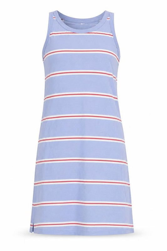 Marks & Spencer Womens Blue Striped Cotton Tank Dress Size S Round Neck Pullover