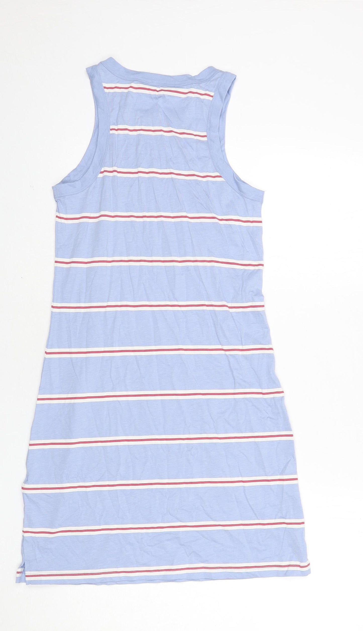 Marks and Spencer Womens Blue Striped Cotton Tank Dress Size S Round Neck Pullover