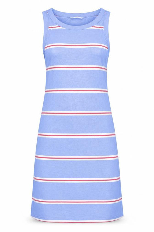 Marks & Spencer Womens Blue Striped Cotton Tank Dress Size S Round Neck Pullover
