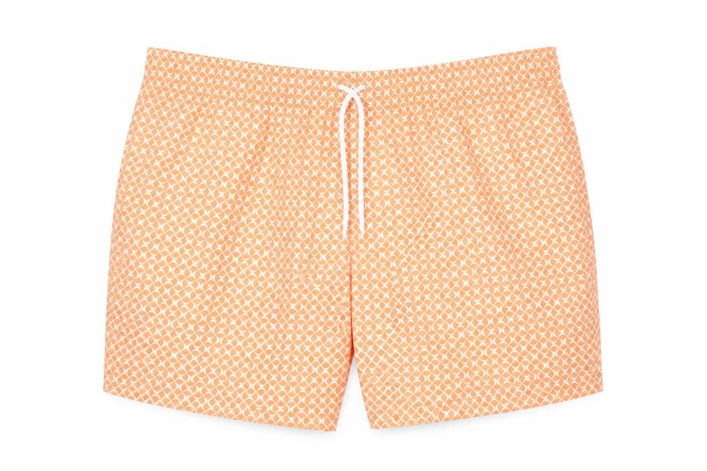 Marks & Spencer Mens Orange Geometric Polyester Bermuda Shorts Size 3XL L6 in Regular Drawstring - Swim Shorts