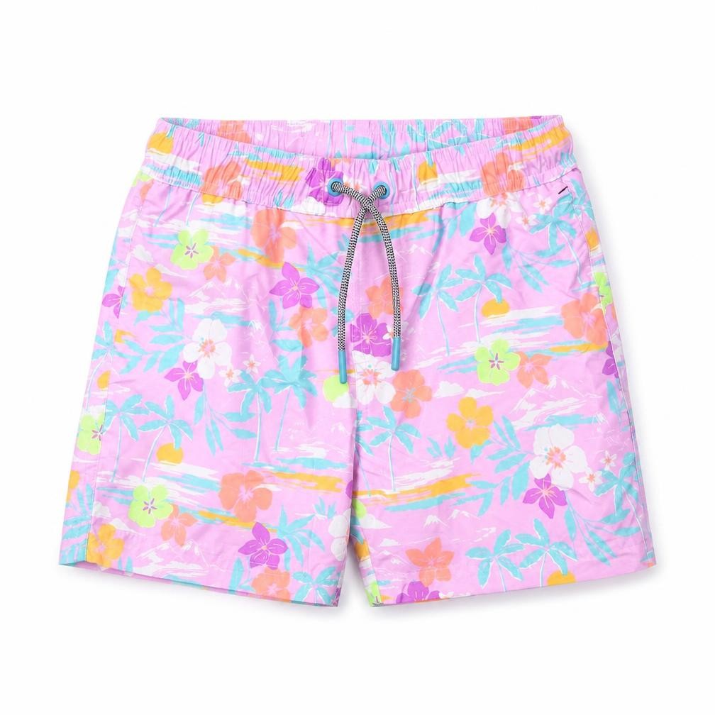 Marks & Spencer Boys Multicoloured Geometric Polyester Bermuda Shorts Size 7-8 Years Regular Drawstring - Swim Shorts, Palm Trees, Flowers