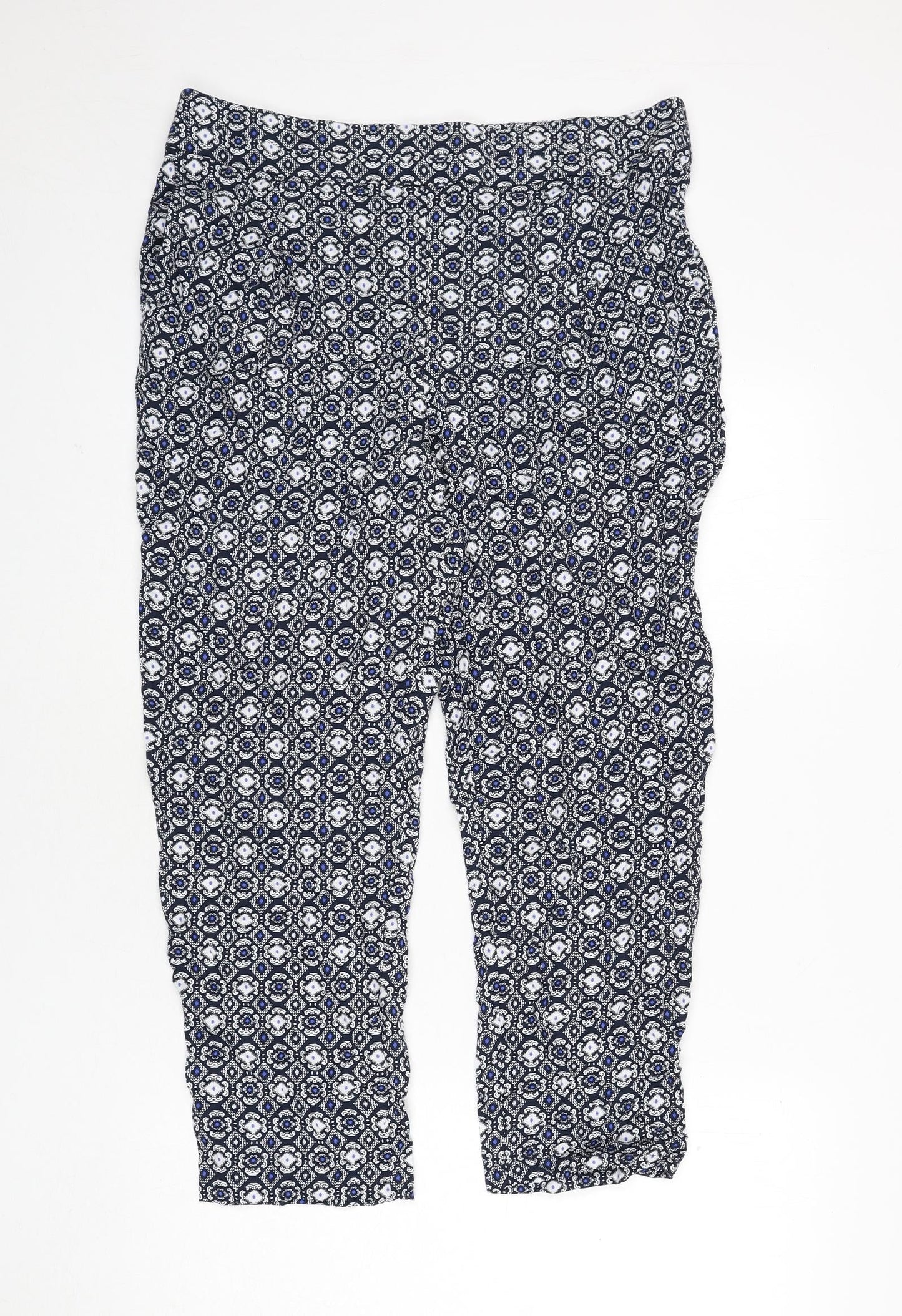 marks Womens Blue Geometric Viscose Trousers Size 16 L23 in Regular