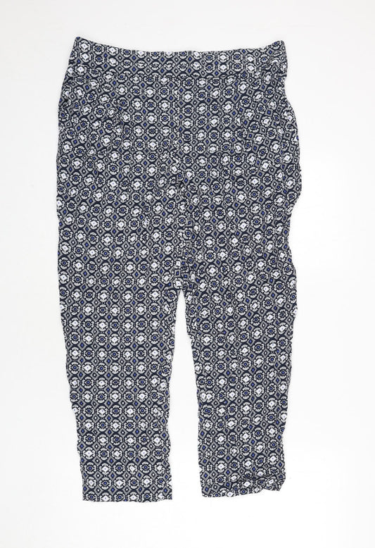 marks Womens Blue Geometric Viscose Trousers Size 16 L23 in Regular
