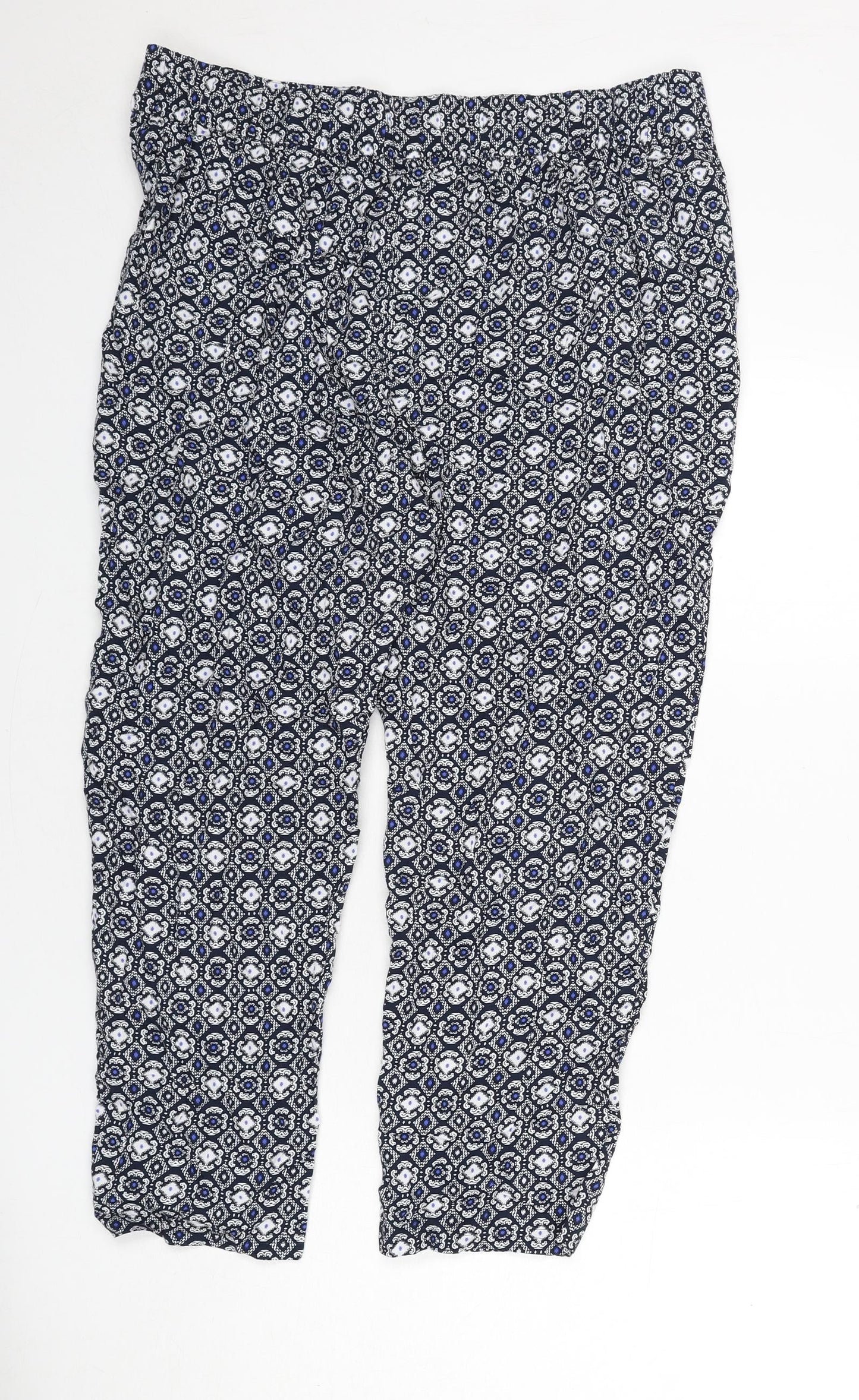 marks Womens Blue Geometric Viscose Trousers Size 16 L23 in Regular