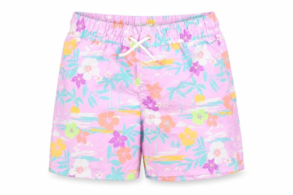 Marks & Spencer Boys Multicoloured Geometric Polyester Bermuda Shorts Size 7-8 Years Regular Drawstring - Swim Shorts, Palm Trees, Flowers