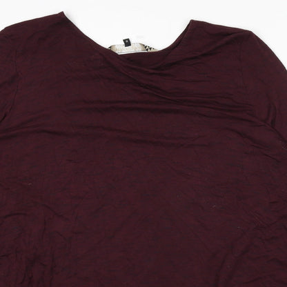 Close-up detail of Principles women’s red viscose basic t-shirt, size UK 14, round neck