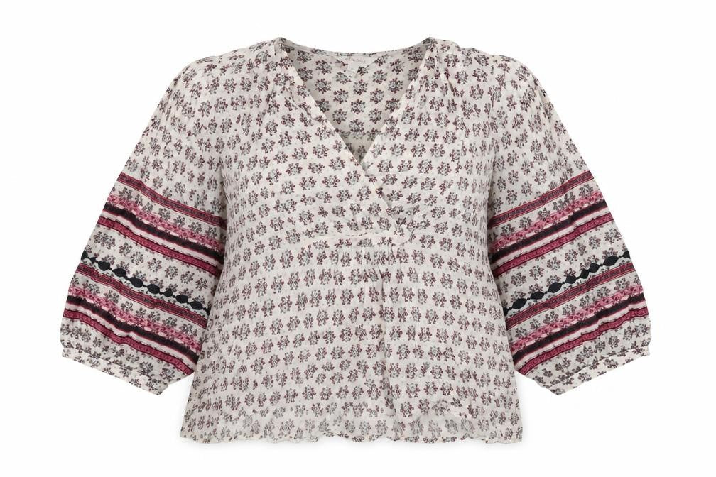 Per Una Womens Ivory Floral Polyester Basic Blouse Size M V-Neck