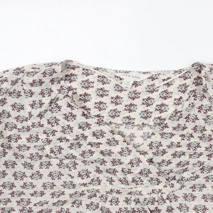 Per Una Womens Ivory Floral Polyester Basic Blouse Size M V-Neck