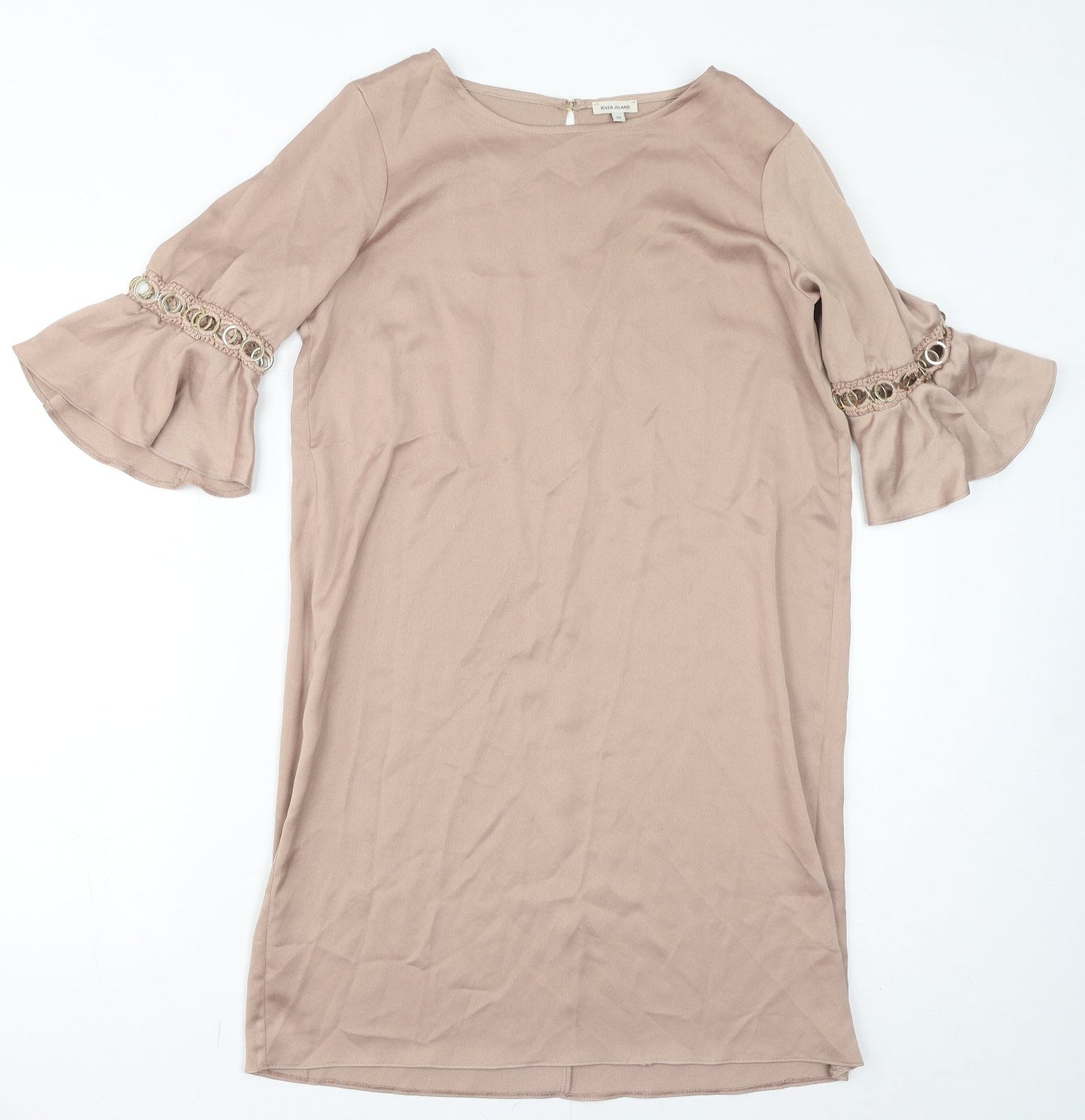 River Island Womens Beige Polyester Mini Size 10 Round Neck Button