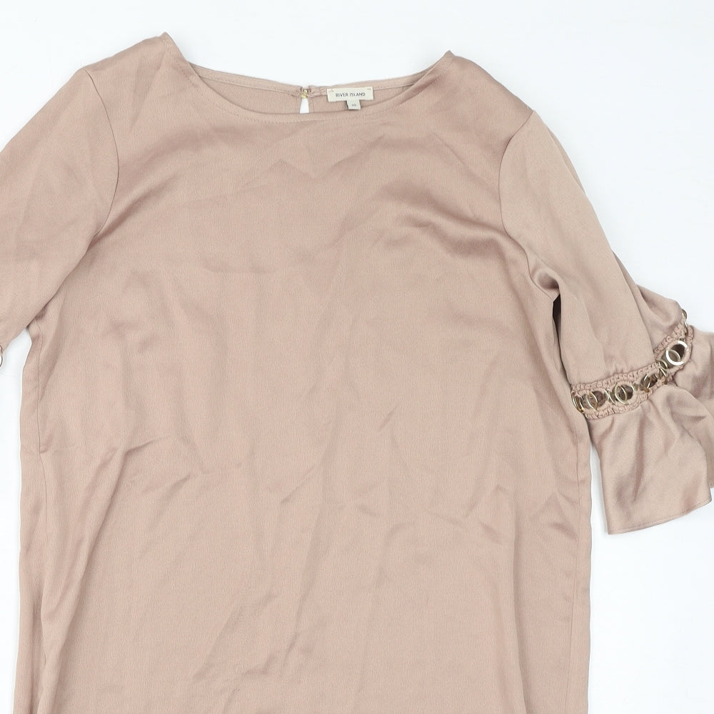 River Island Womens Beige Polyester Mini Size 10 Round Neck Button