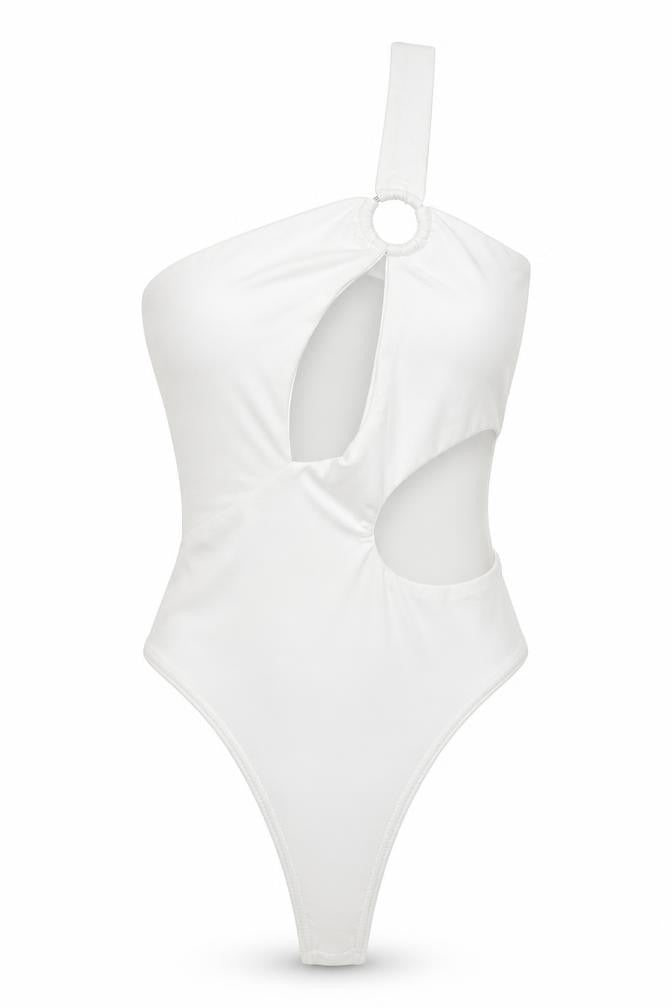 PRETTYLITTLETHING Womens White Polyester Bodysuit One-Piece Size 6 Button
