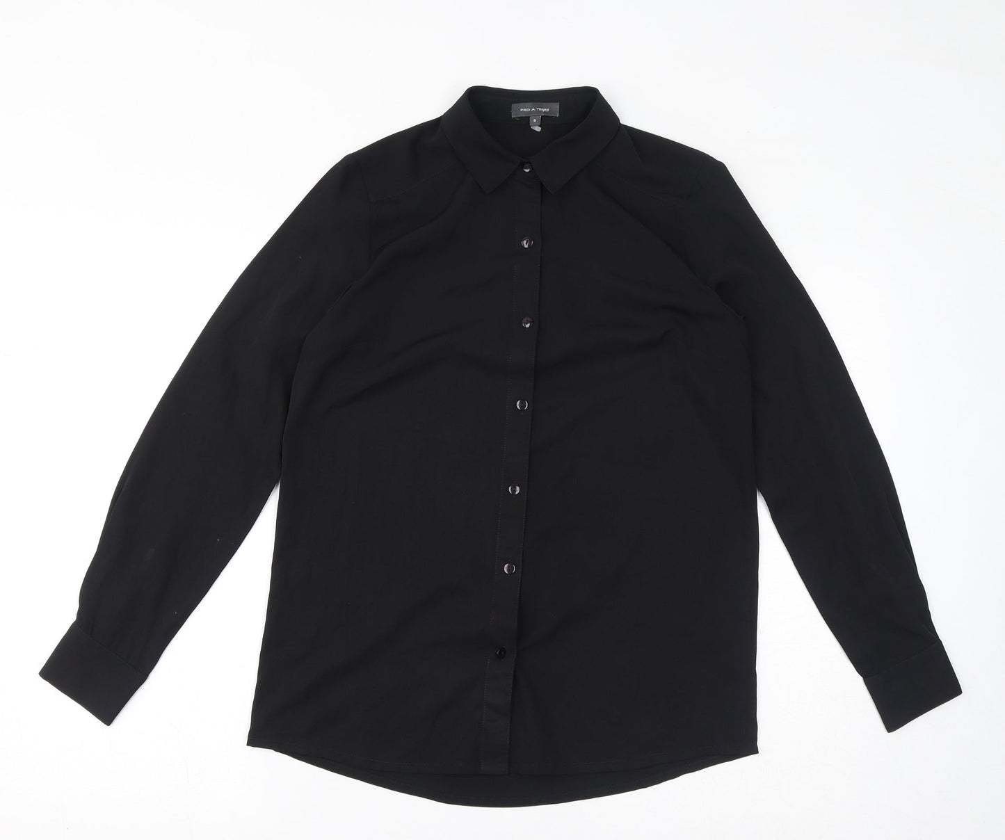 Pied A Terre Womens Black Polyester Basic Blouse Size 8 Collared
