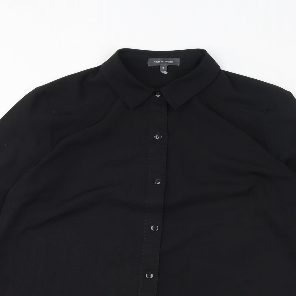 Pied A Terre Womens Black Polyester Basic Blouse Size 8 Collared