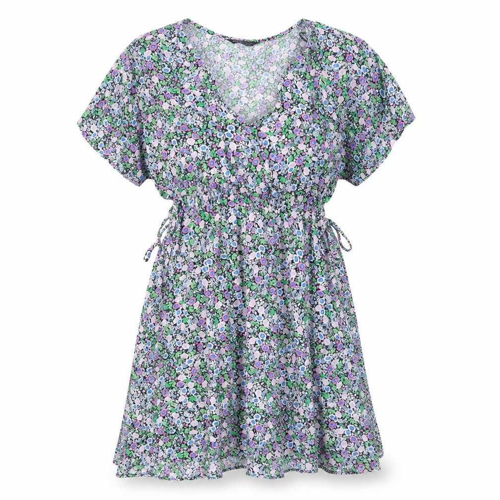 Marks and Spencer Womens Multicoloured Floral Viscose A-Line Size 8 V-Neck Pullover
