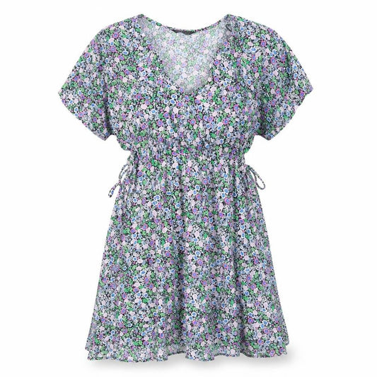 Marks and Spencer Womens Multicoloured Floral Viscose A-Line Size 8 V-Neck Pullover
