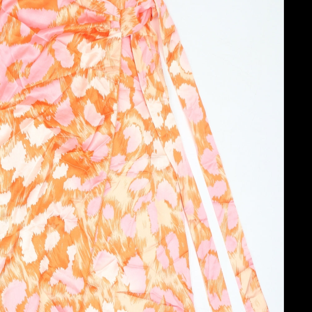 Quiz Womens Orange Geometric Polyester A-Line Skirt Size M Tie