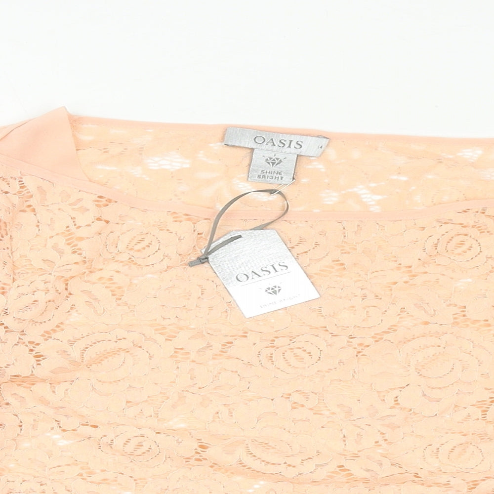 Oasis Womens Pink Polyester Basic T-Shirt Size 14 Round Neck - Lace