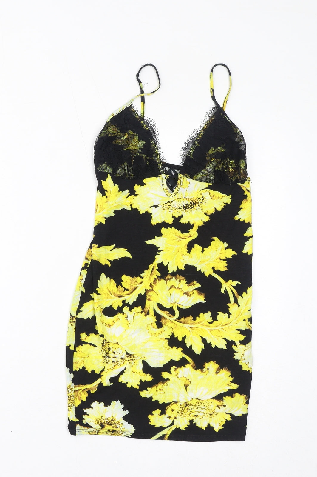 ASOS Womens Black Floral Viscose Bodycon Size 6 V-Neck Pullover - Lace