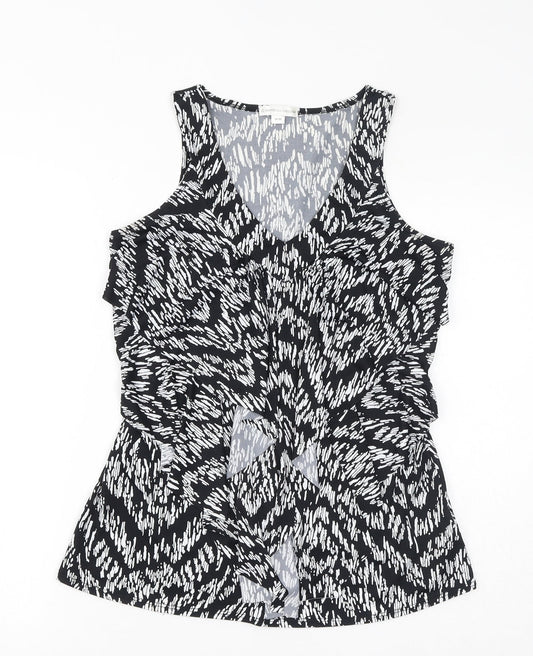 Warehouse Womens Black Geometric Polyester Basic Tank Size M V-Neck