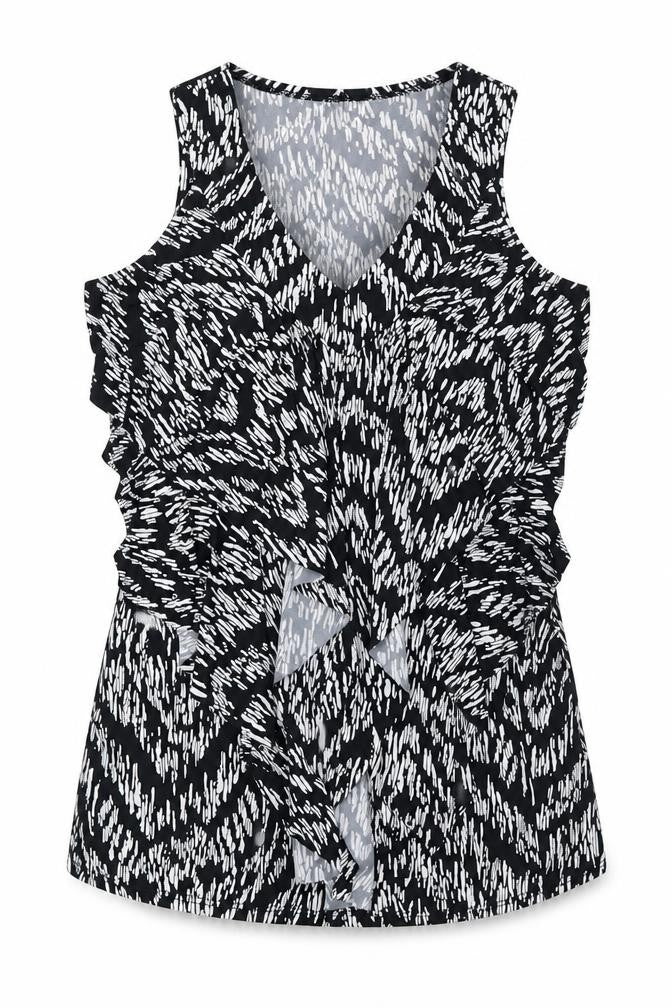Warehouse Womens Black Geometric Polyester Basic Tank Size M V-Neck