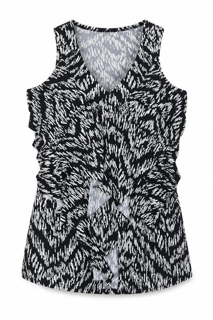 Warehouse Womens Black Geometric Polyester Basic Tank Size M V-Neck