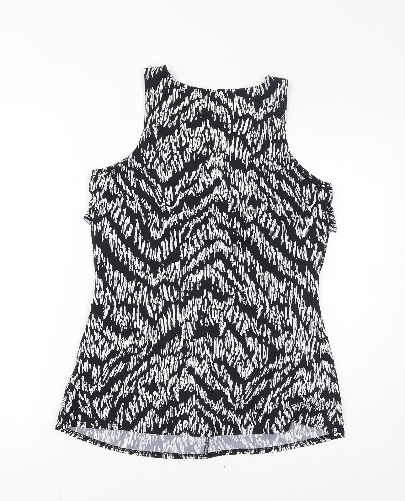 Warehouse Womens Black Geometric Polyester Basic Tank Size M V-Neck