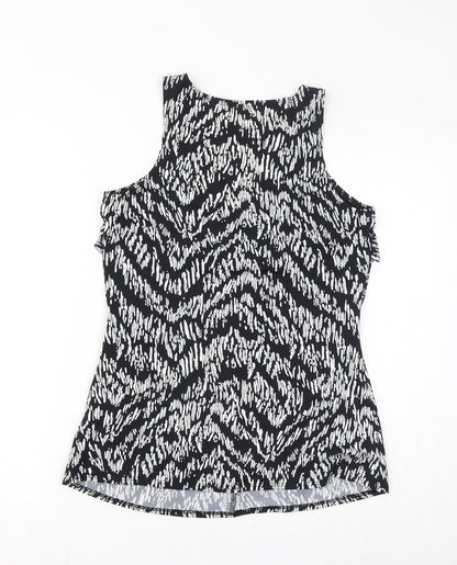 Warehouse Womens Black Geometric Polyester Basic Tank Size M V-Neck