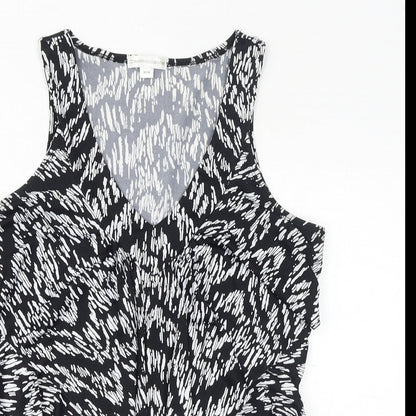Warehouse Womens Black Geometric Polyester Basic Tank Size M V-Neck