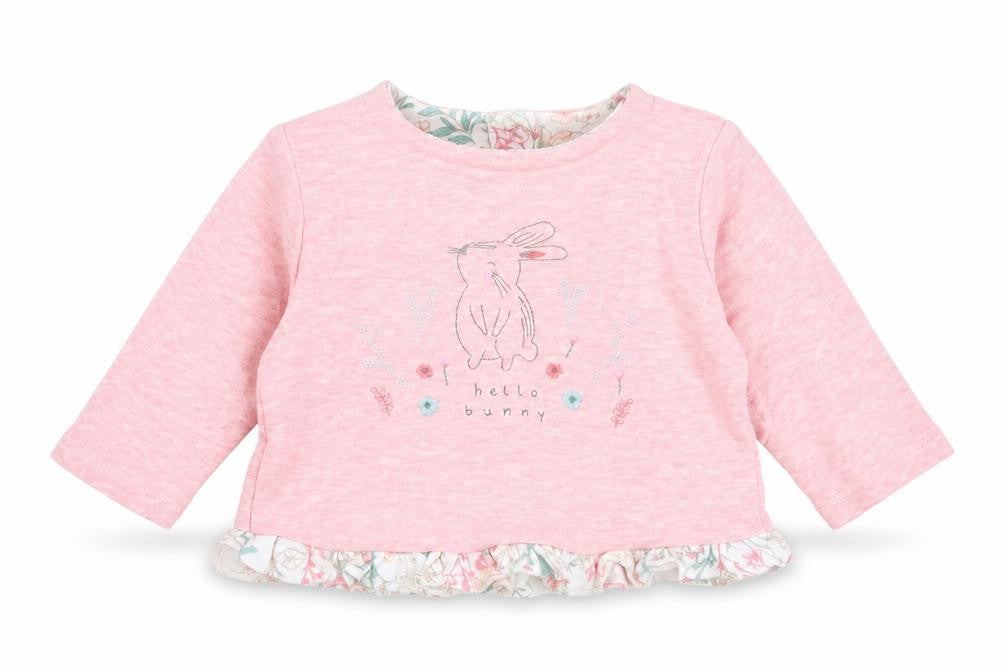 Mini Club Girls Pink Cotton Basic T-Shirt Size 3-6 Months Round Neck Pullover - Hello Bunny