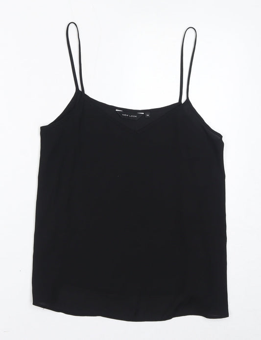 New Look Womens Black Polyester Basic Tank Size 10 V-Neck