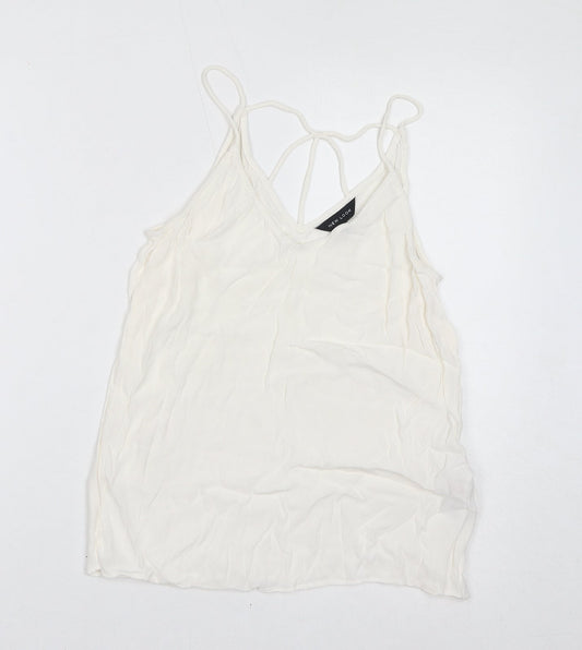 New Look Womens White Viscose Basic Tank Size 8 V-Neck