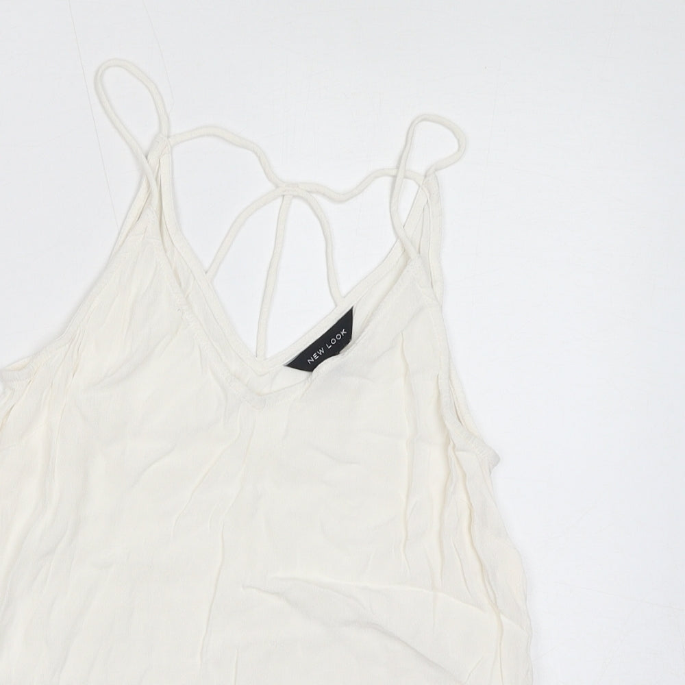 New Look Womens White Viscose Basic Tank Size 8 V-Neck