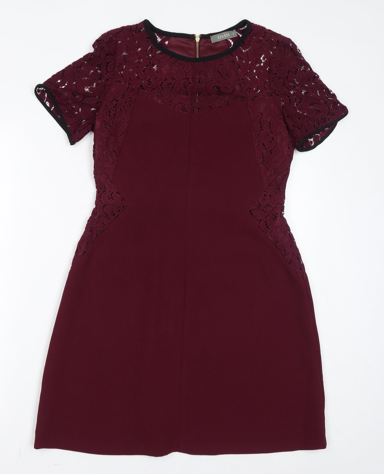 Oasis Womens Red Polyester A-Line Size 12 Round Neck Zip
