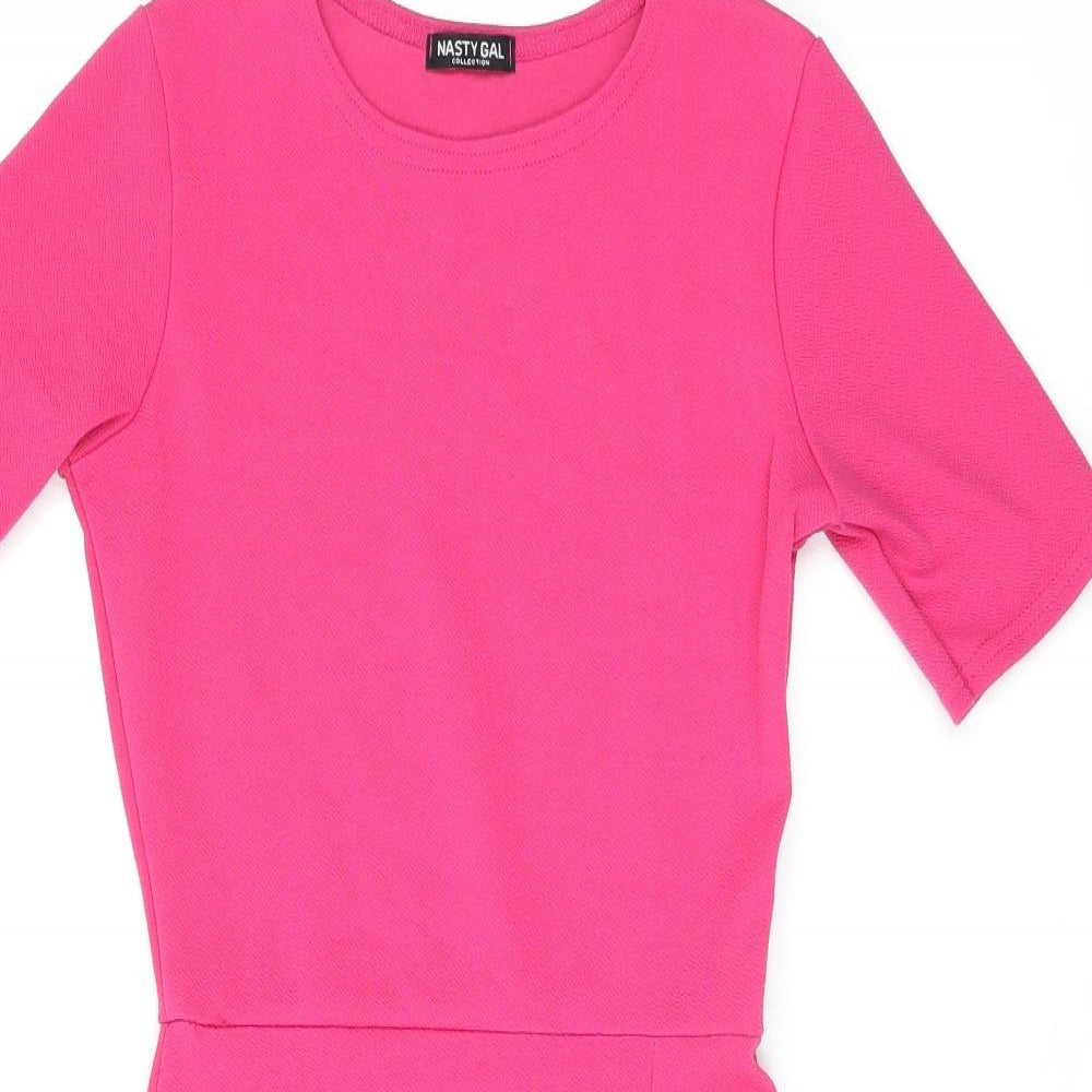 Nasty Gal Womens Pink Polyester Bodycon Size 6 Round Neck Pullover
