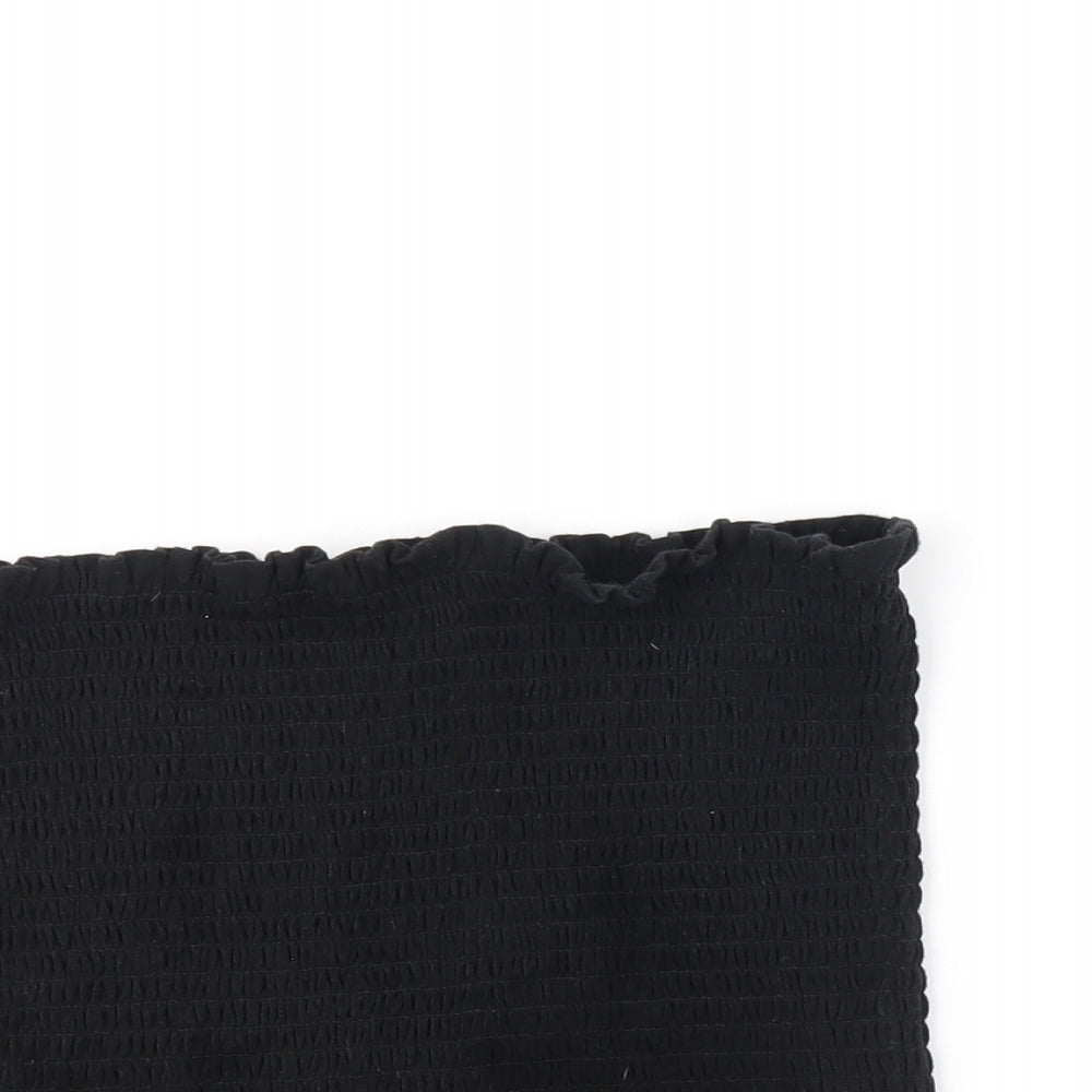 H&M Womens Black Cotton Cropped T-Shirt Size M Off the Shoulder