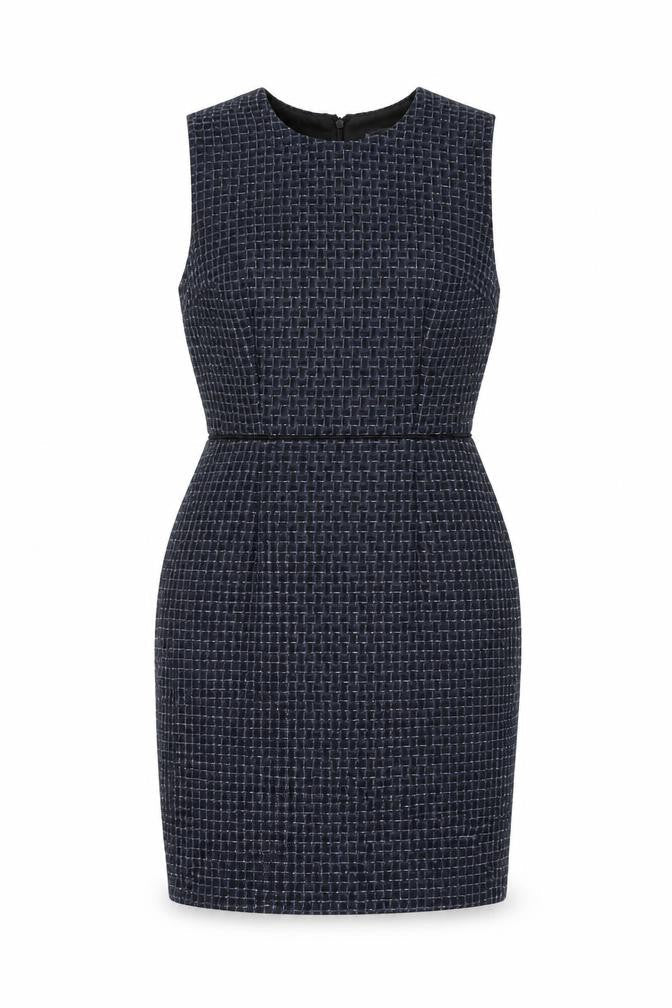 Warehouse Womens Blue Geometric Polyester Bodycon Size 10 Round Neck Zip