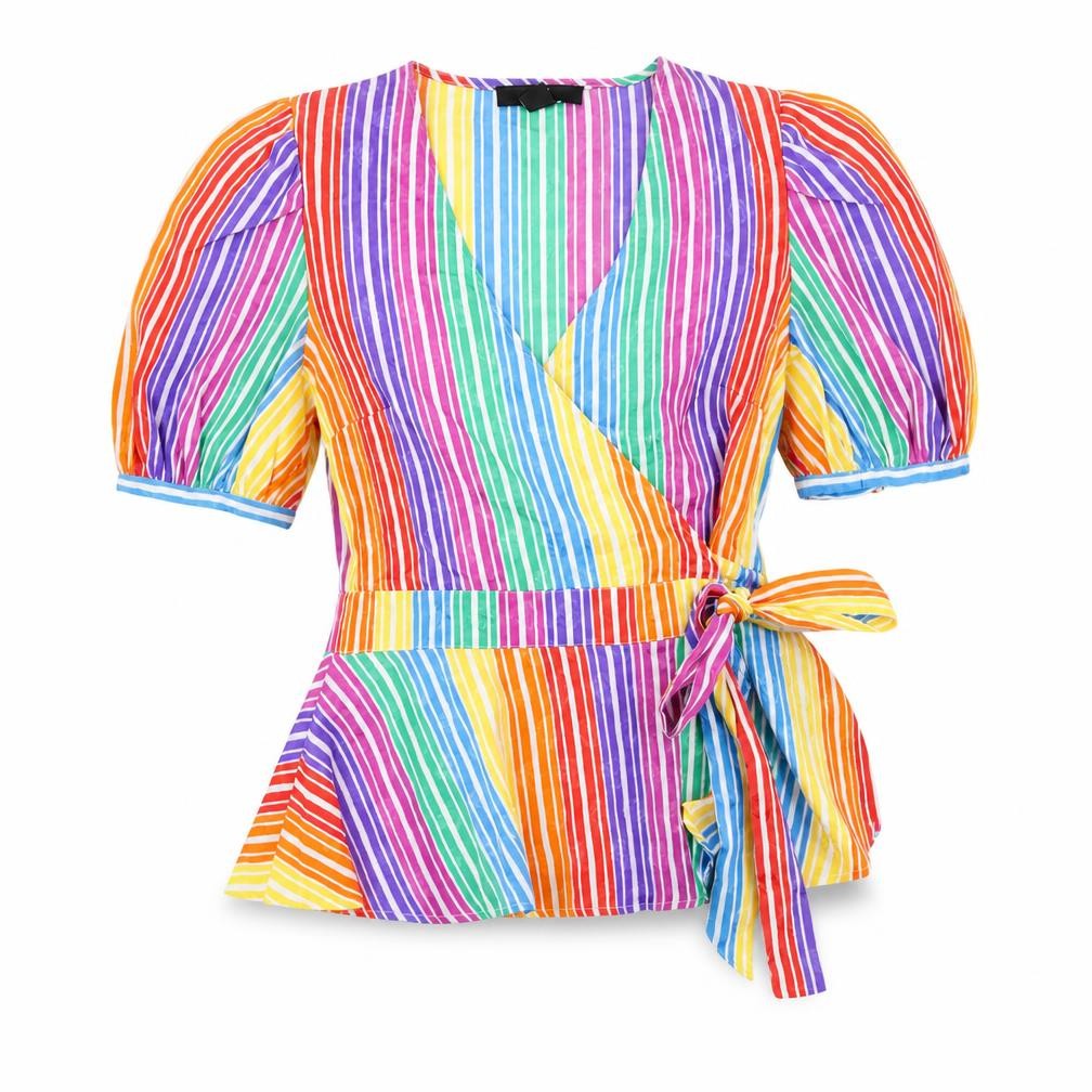 find. Womens Multicoloured Striped Polyester Wrap T-Shirt Size 10 V-Neck