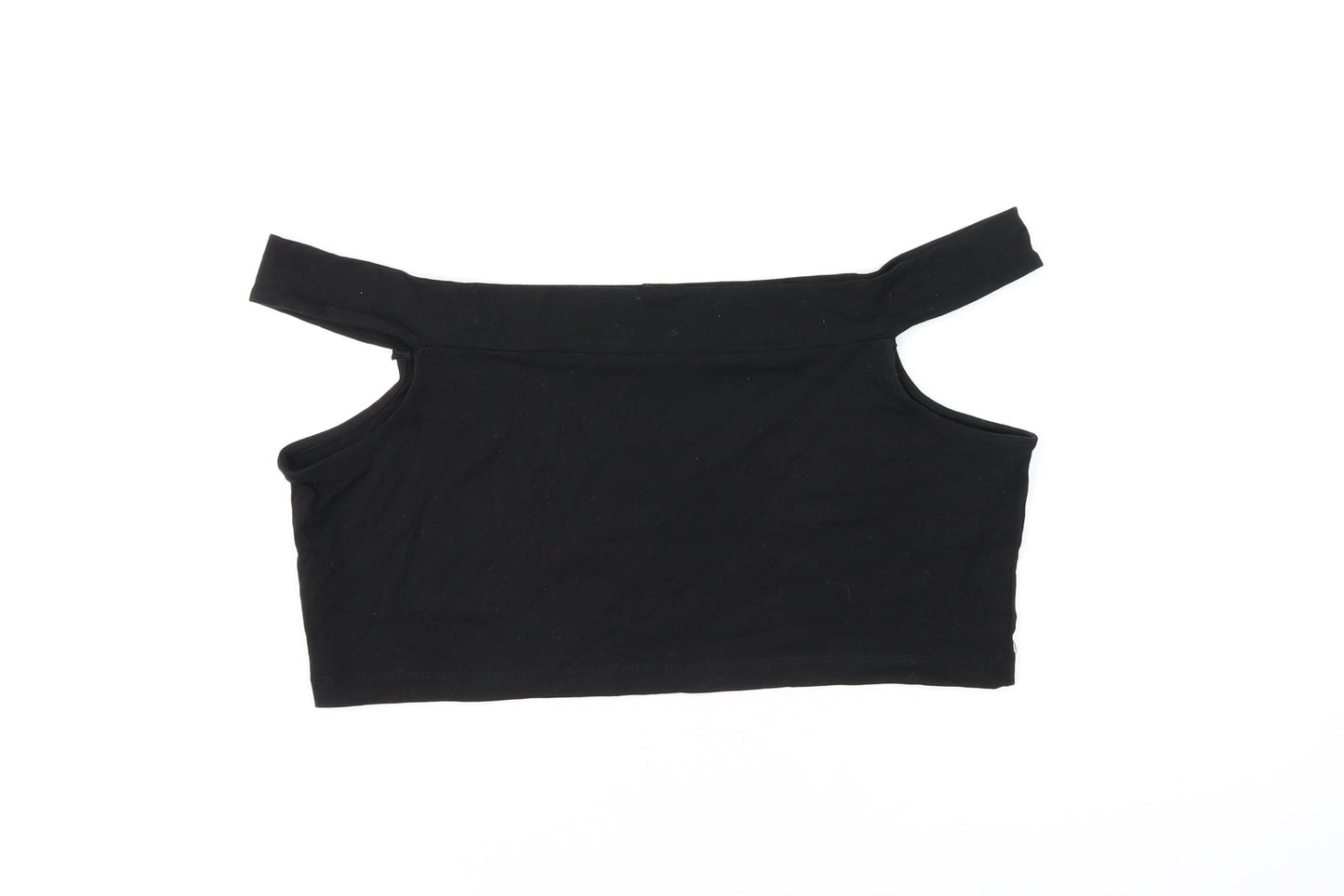 ASOS Womens Black Cotton Cropped T-Shirt Size 16 Off the Shoulder